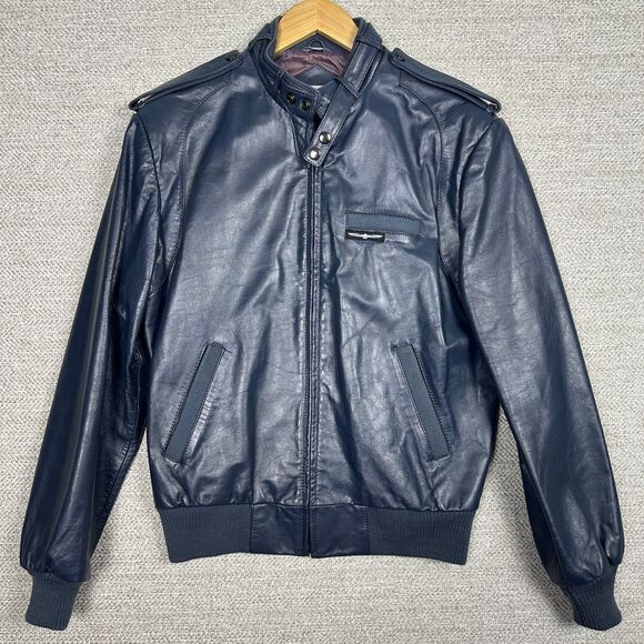 Vtg 80s‎ Members Only Sz 40 M Bomber Jacket Black Leather Ford Thunderbird Moto - Picture 1 of 15